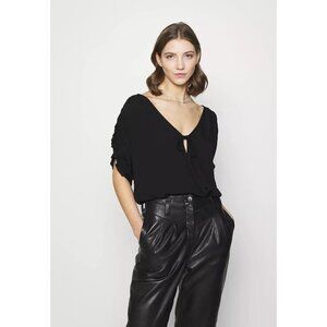 Intimately Free People Bodysuit Cleo Black V Neck Short Sleeve